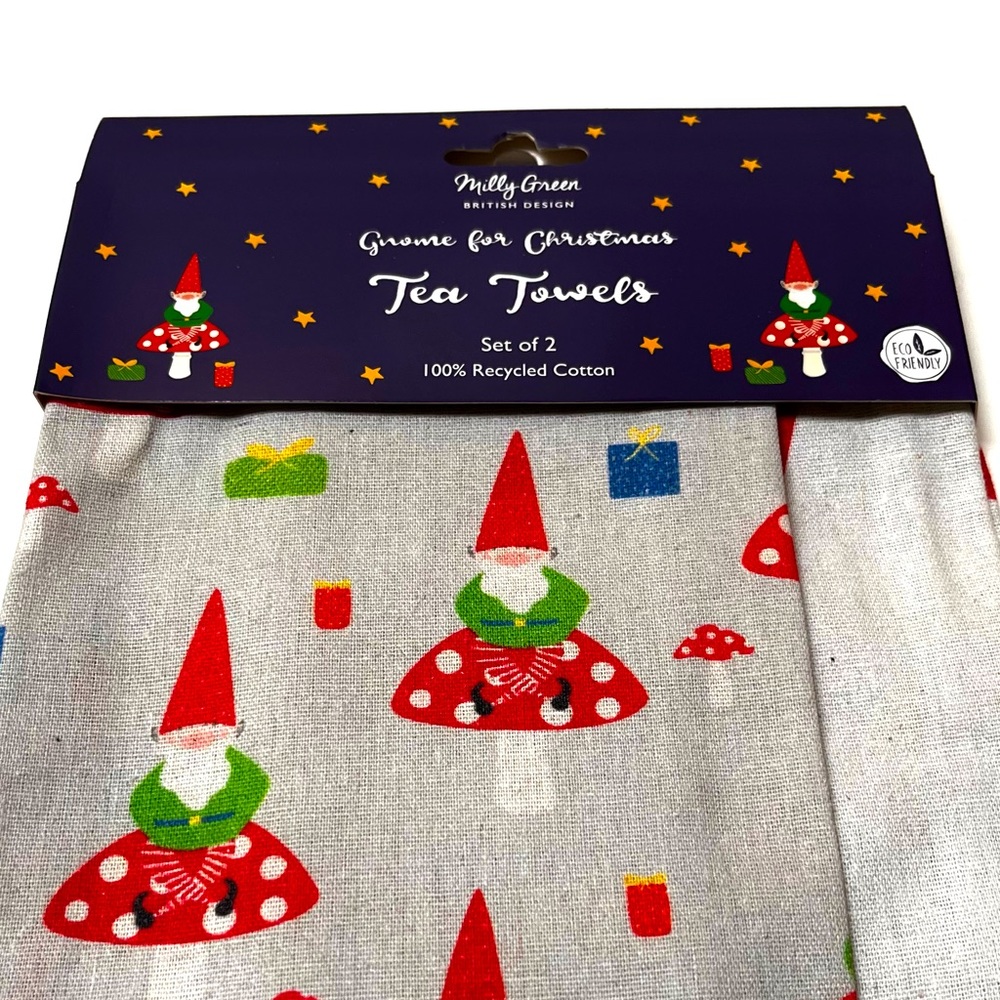 Milly Green British Design Gnome For Christmas Tea Towels
